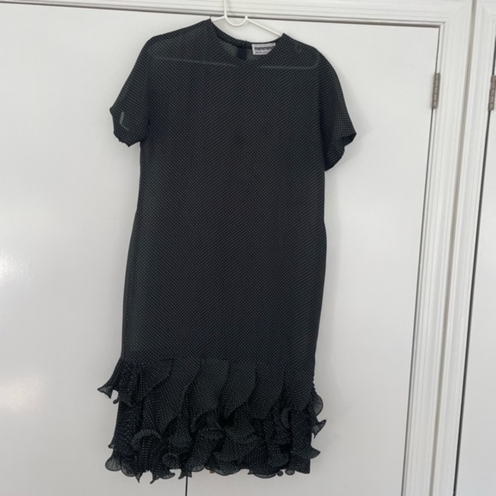 VINTAGE Made in Italy Midi Polka Dot Ruffle Dress Size L/XL